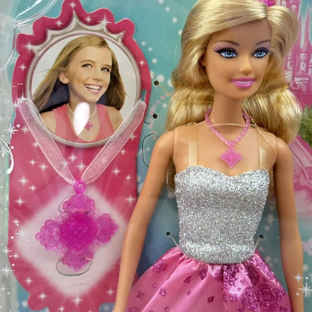 Barbie Princess Blonde Barbie Doll Gift Girl Necklace Pink Dress Crown *Read